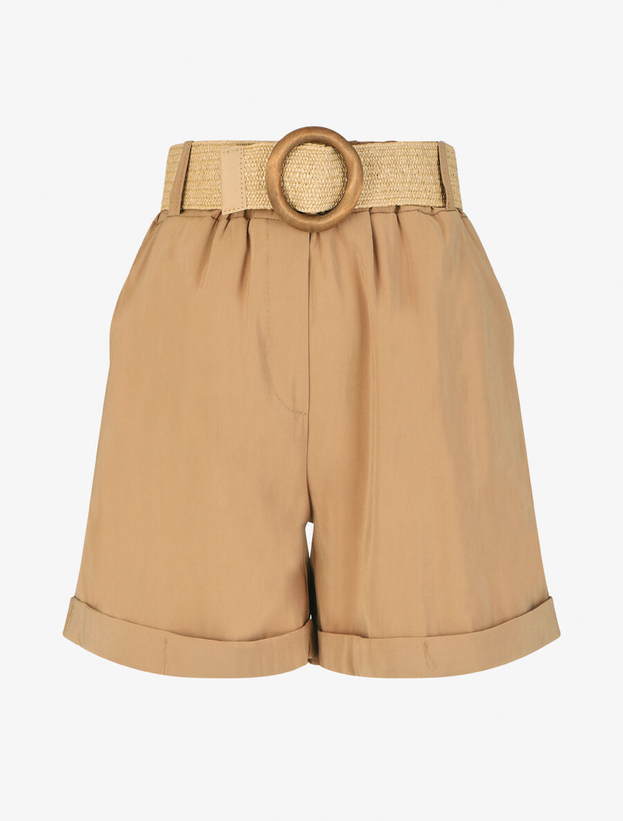Short à revers uni - Camel - 4