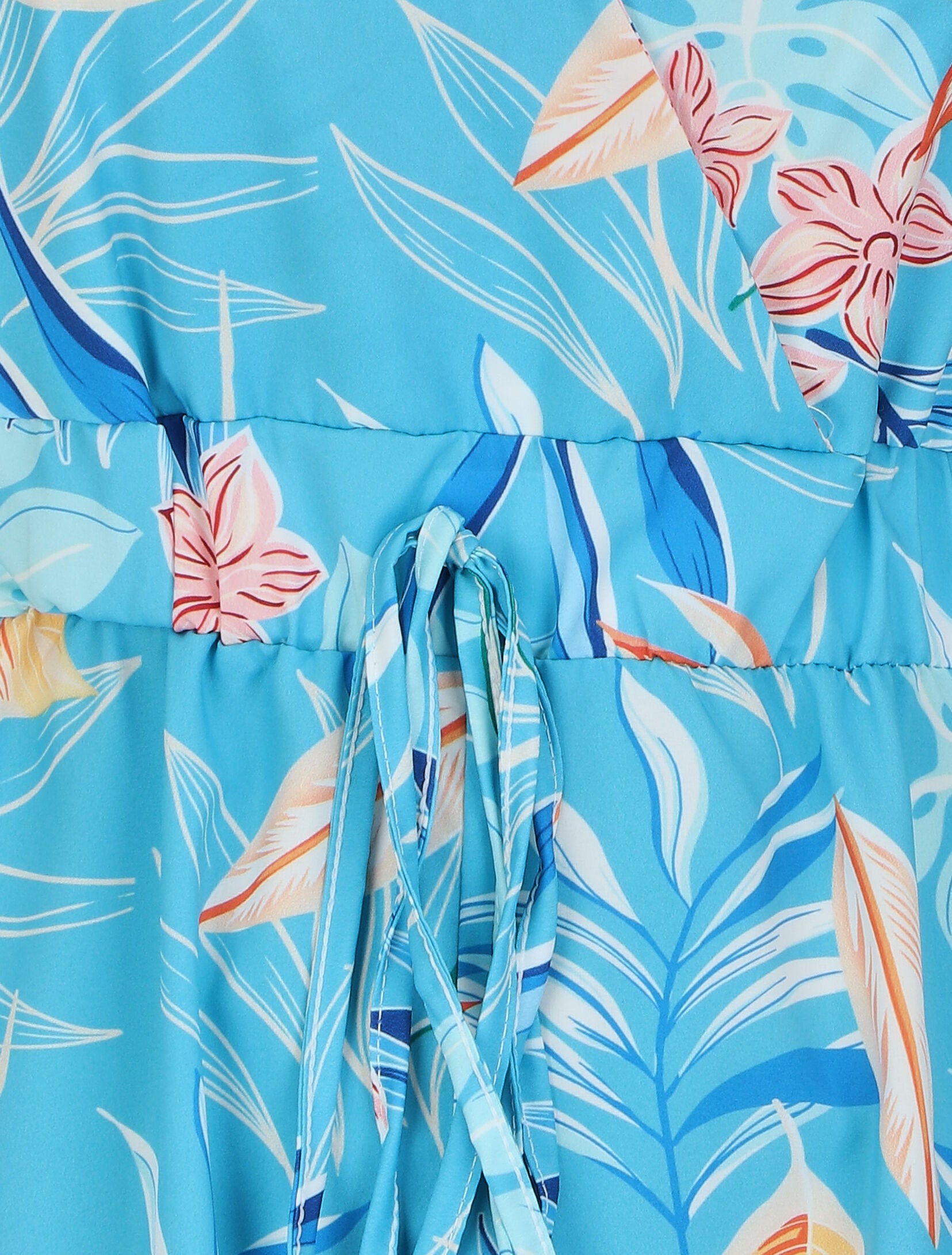 Combishort imprimé fleurs à taille élastiquée - Bleu ciel - 3