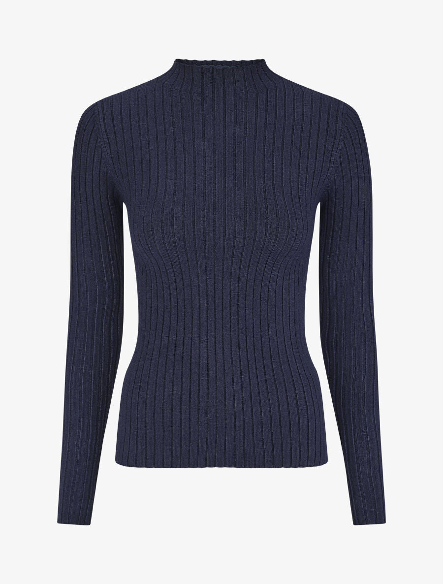 Pull côtelé col montant - Marine - 4