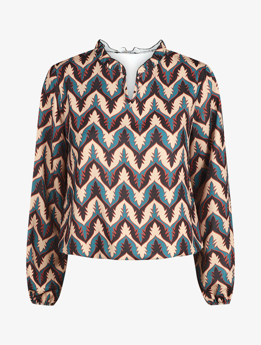 Top col volanté imprimé fantaisie - Bleu canard - 6