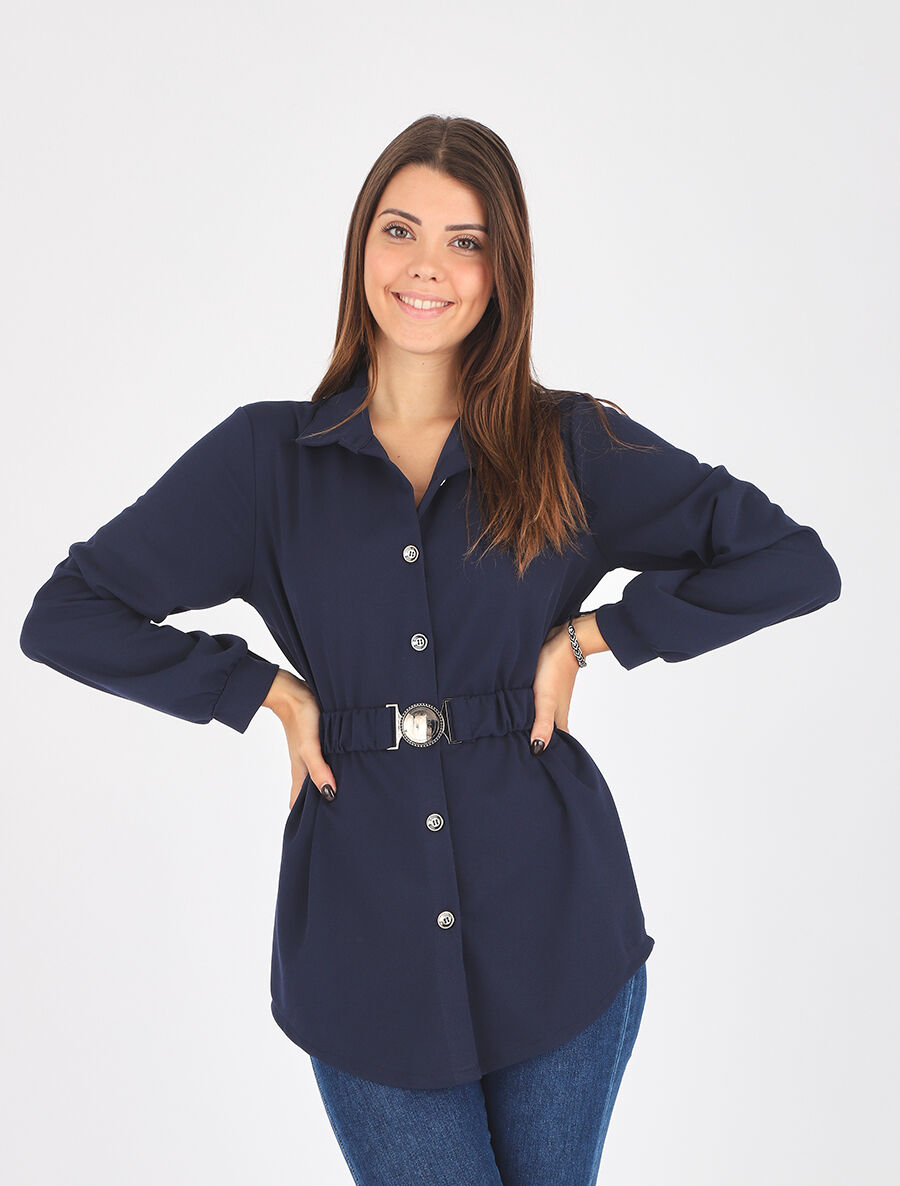 Chemise ample ceinturée - Marine - 4