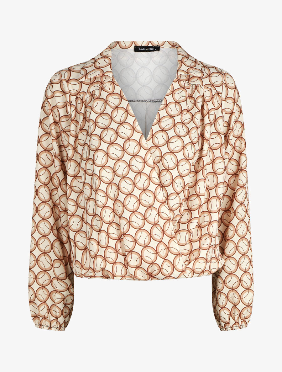 Top cache-coeur imprimé cercles - Beige - 1