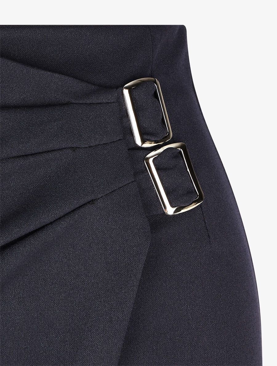 Jupe crayon taille haute style portefeuille - Marine - 3