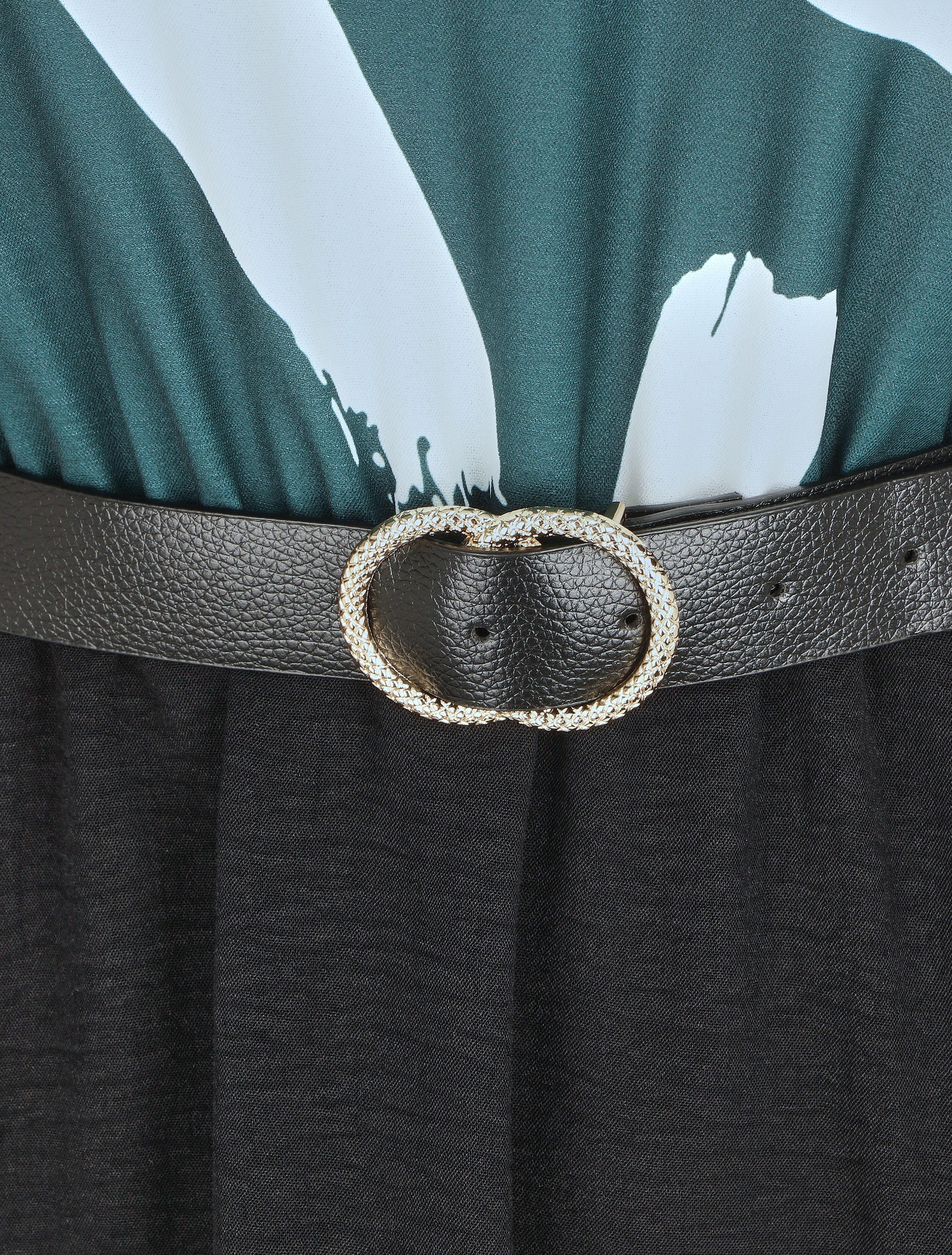Robe évasée manches longues imprimé abstrait - Vert foncé - 3