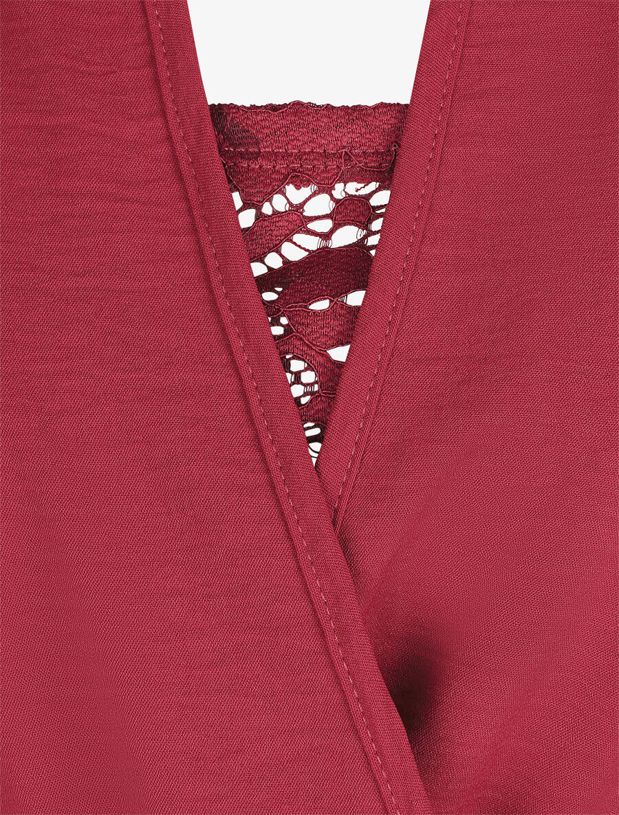 Robe courte évasée col à dentelle - Rouge - 3