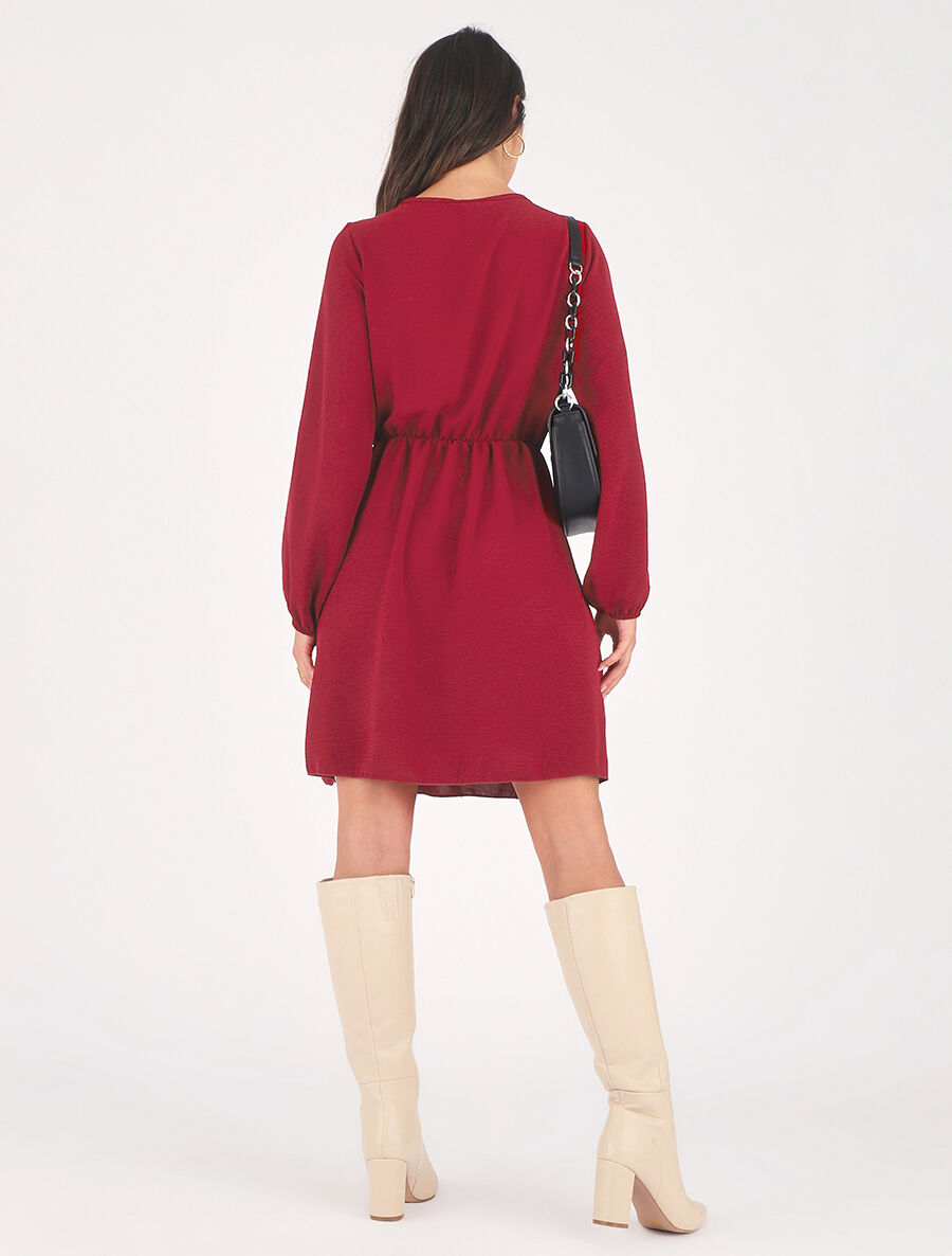 Robe courte évasée col à dentelle - Rouge - 5