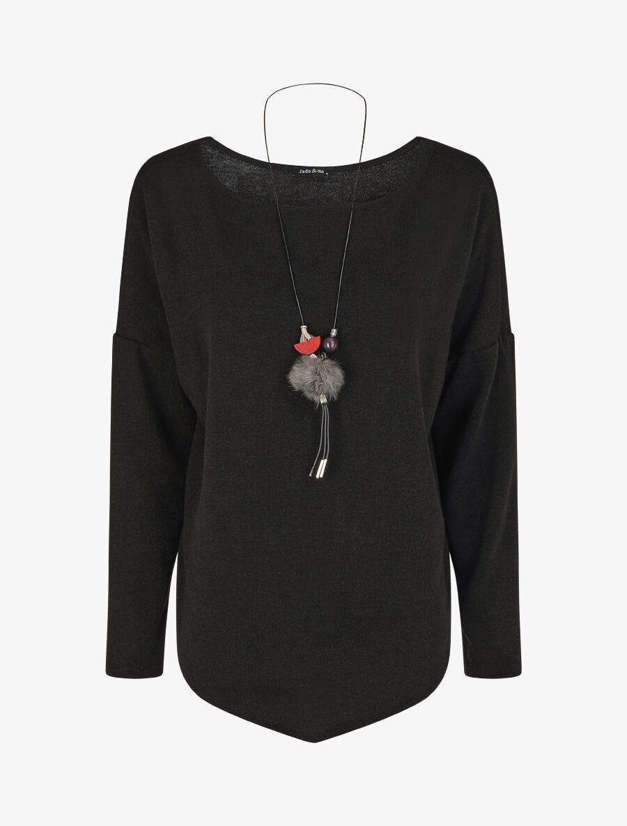 Pull droit uni bords asymétriques - Noir - 1