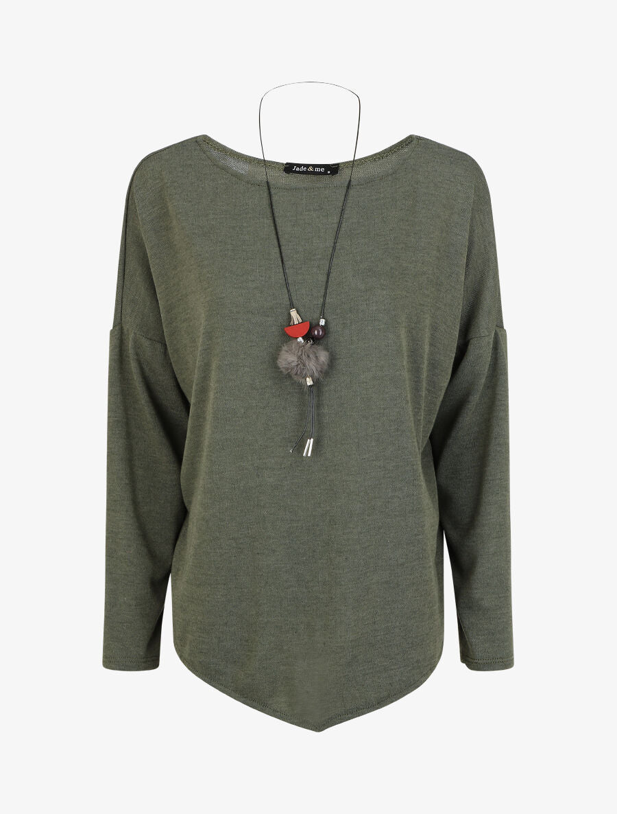 Pull droit uni bords asymétriques - Kaki - 1