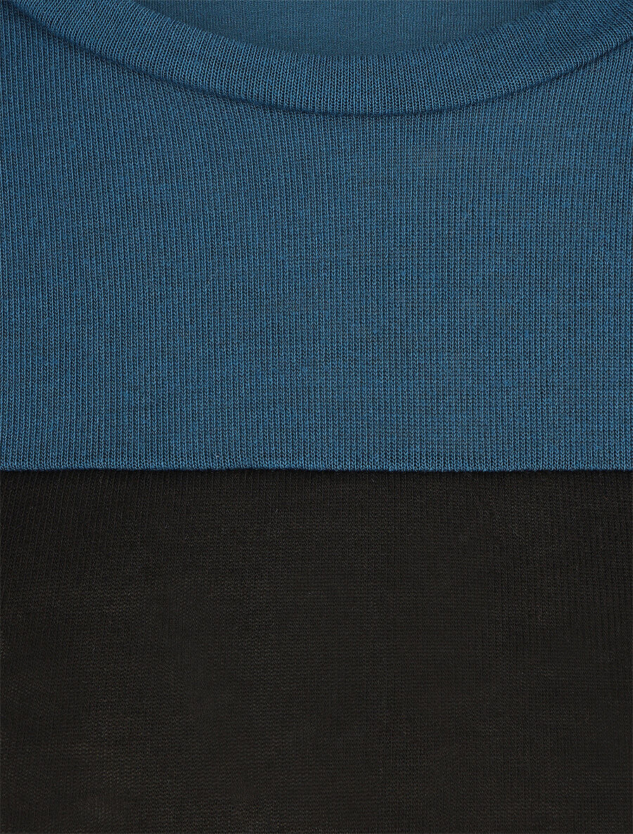 Pull droit bicolore à bords asymétrique - Bleu canard - 3