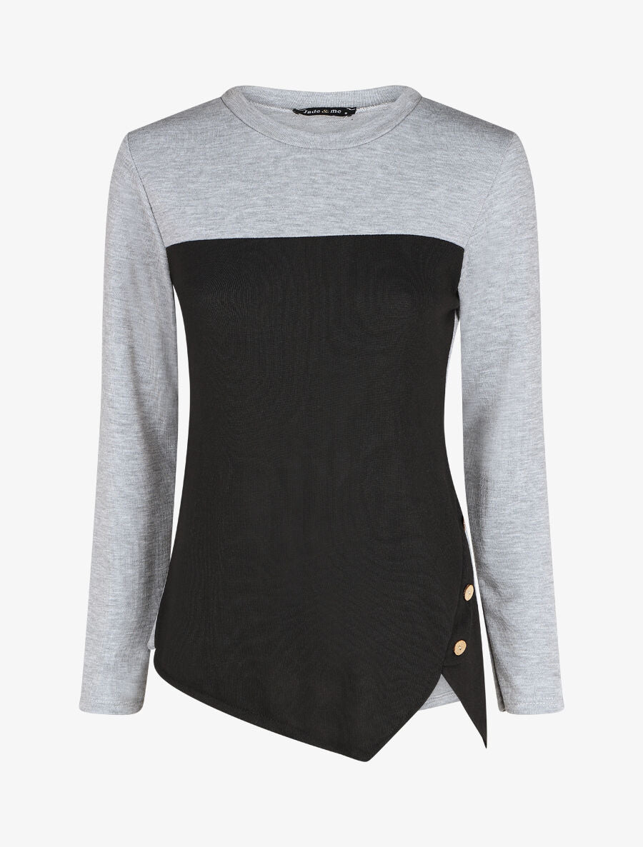 Pull droit bicolore à bords asymétrique - Gris - 1
