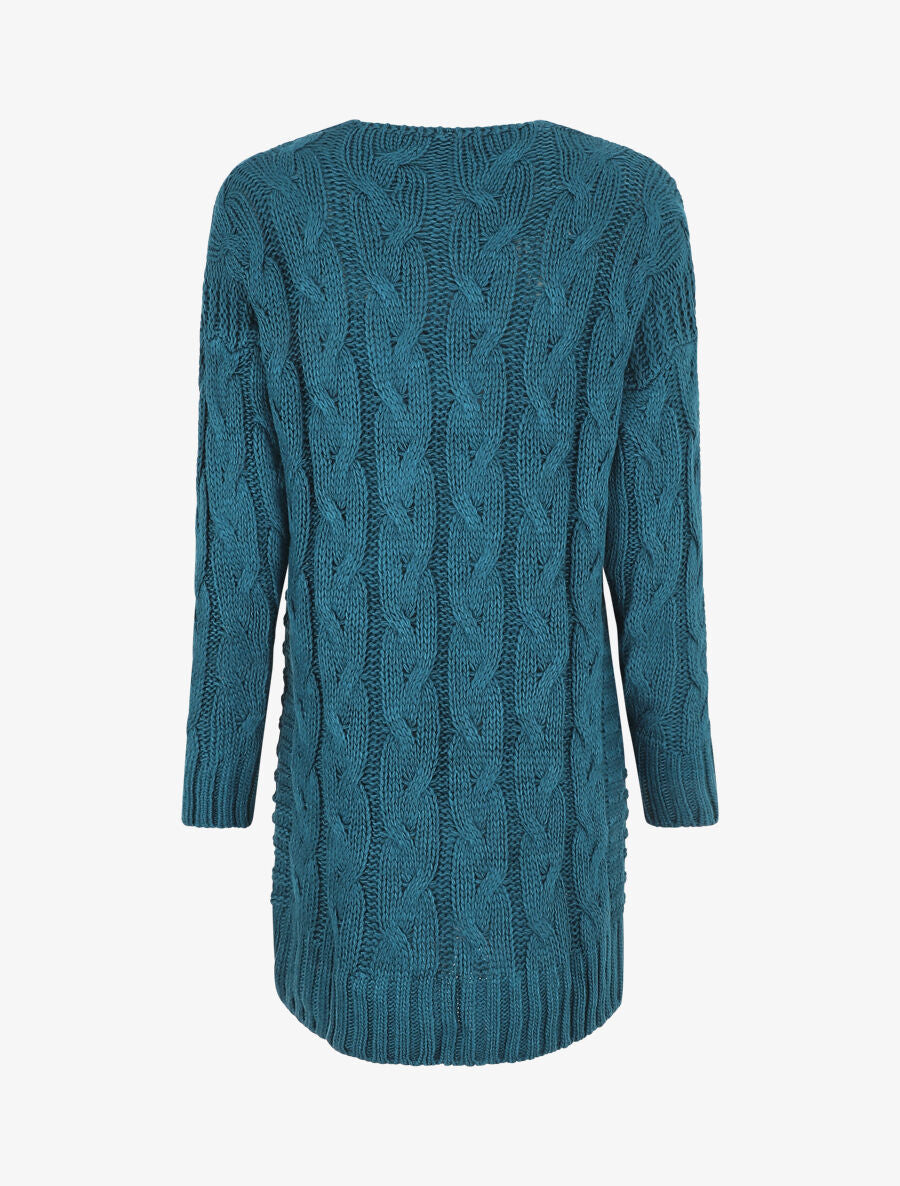 Gilet long en maille tressée - Bleu canard - 2