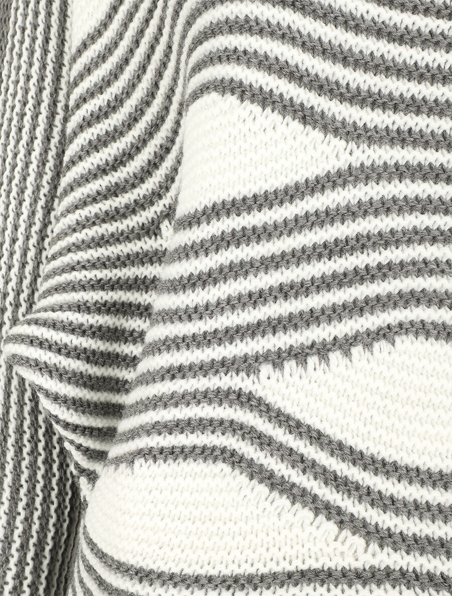 Pull ample à motif rayé fantaisie - Gris - 3