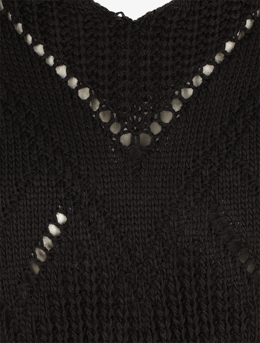 Pull droit col V uni - Noir - 3
