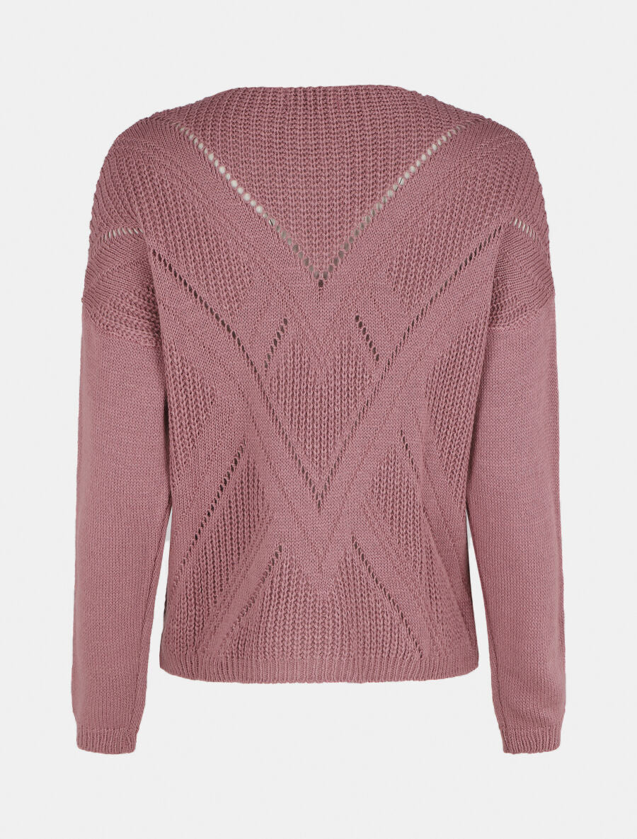 Pull droit col V uni - Vieux rose - 2