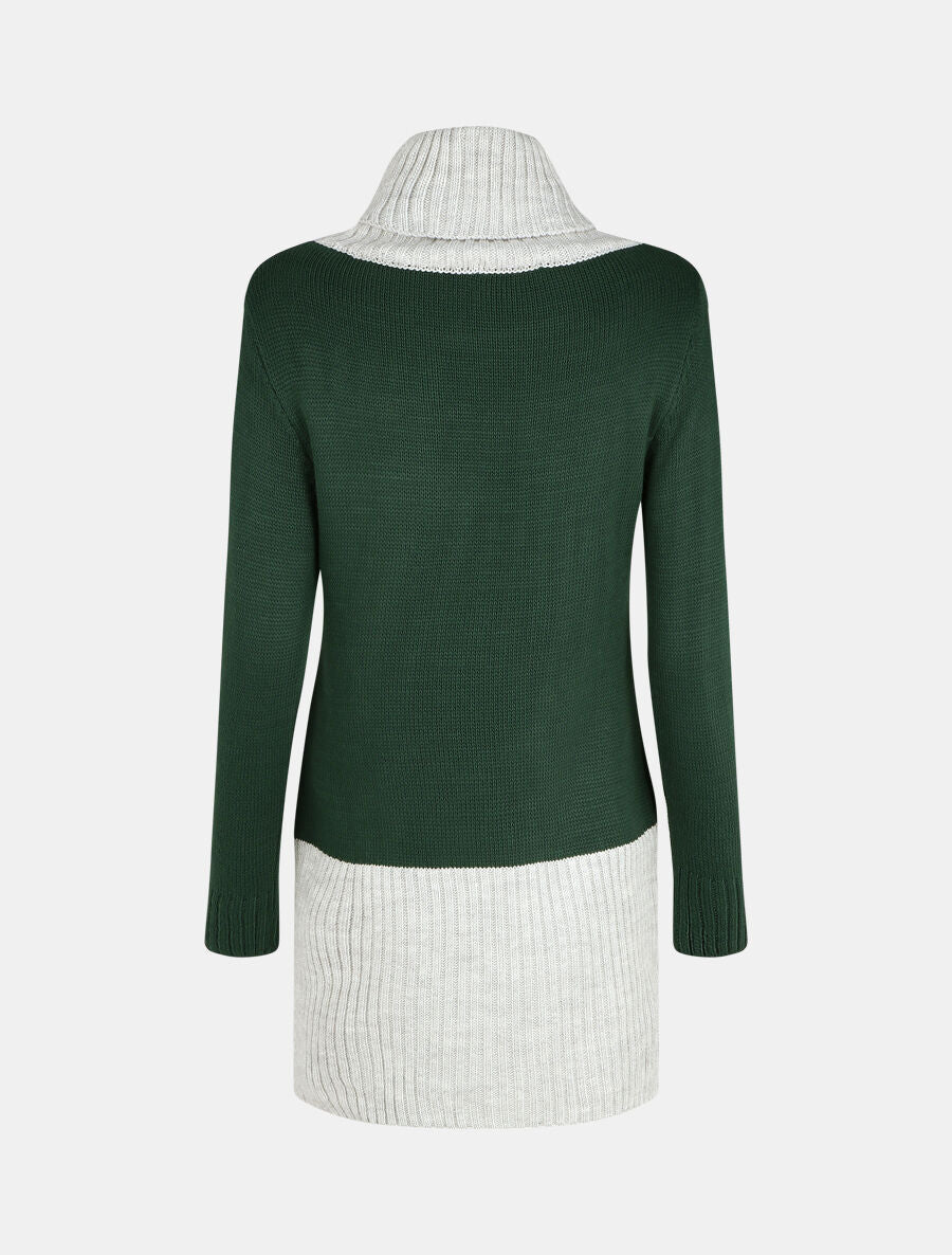 Robe pull col roulé à bouton - Vert foncé - 2