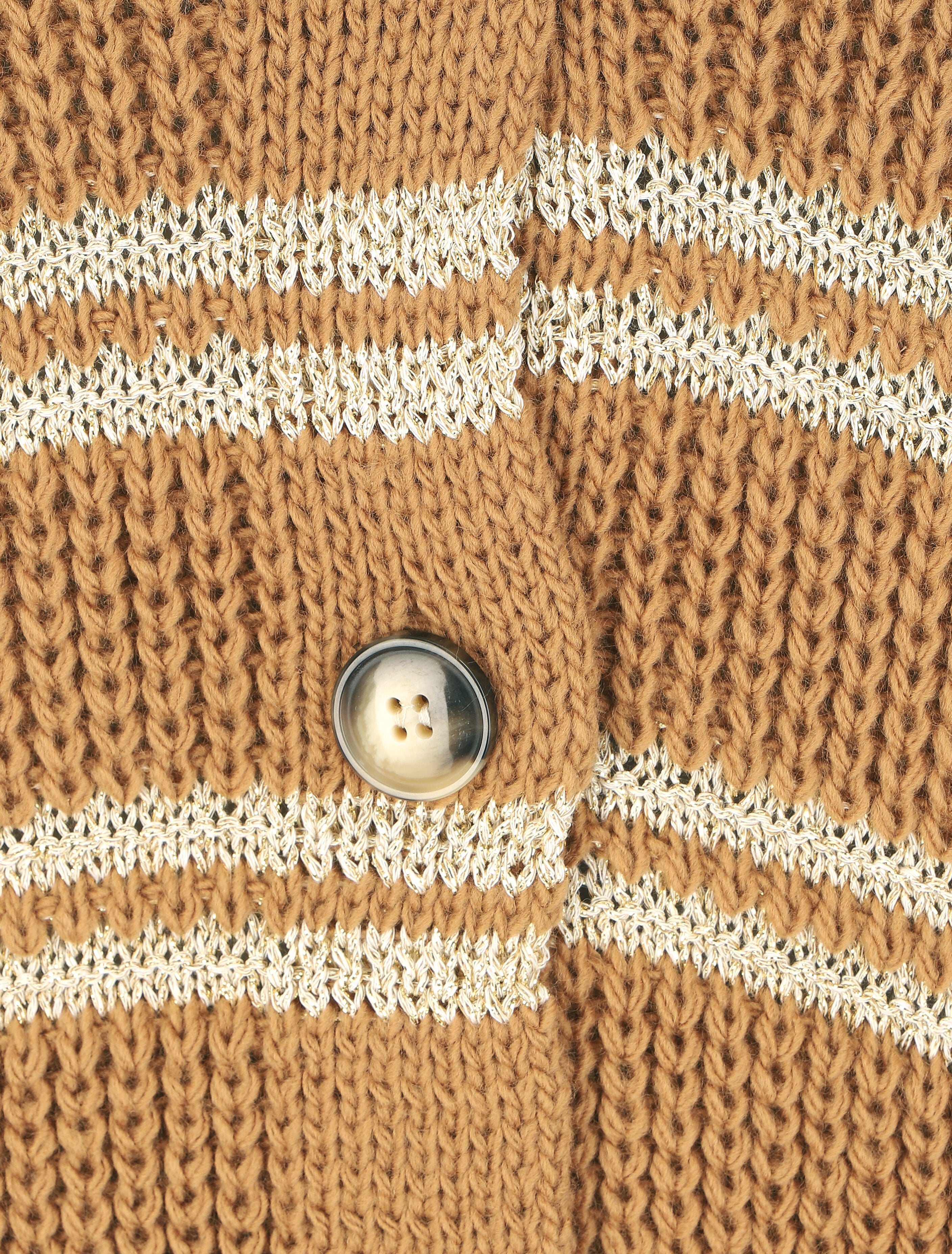 Gilet droit à rayures irisées - Camel - 3