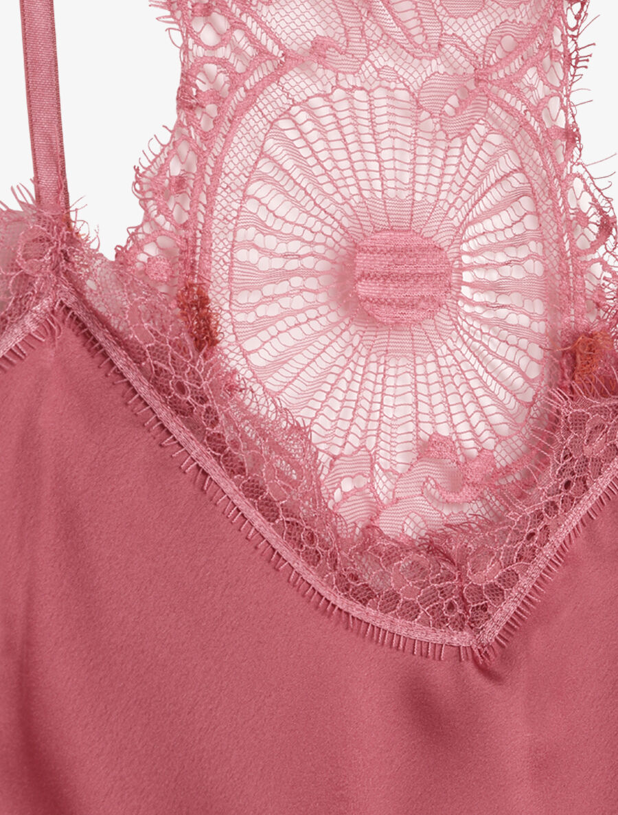 Caraco satiné à dos nageur en dentelle stylisée - Vieux rose - 3