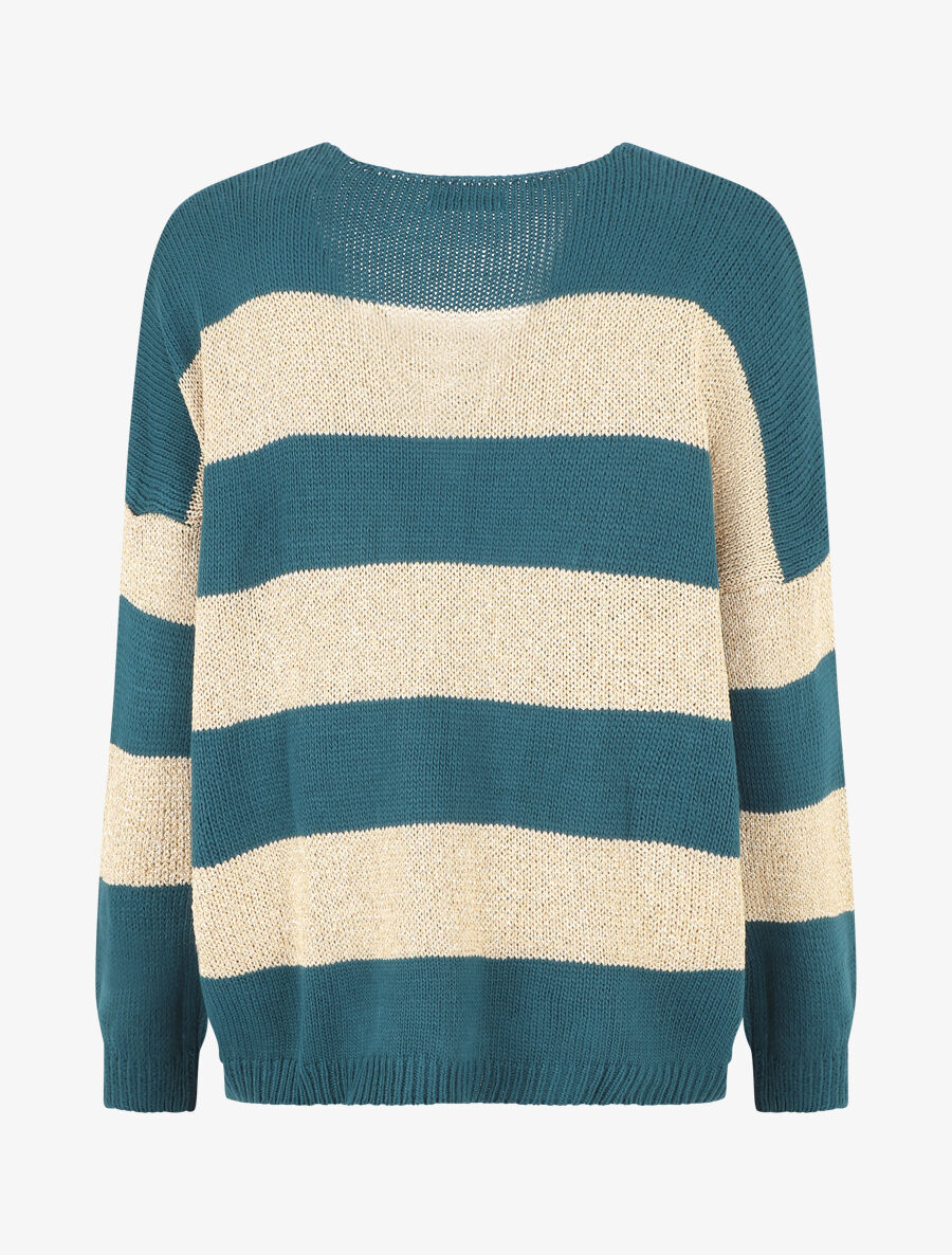 Pull oversize rayé et irisé - Bleu canard - 2