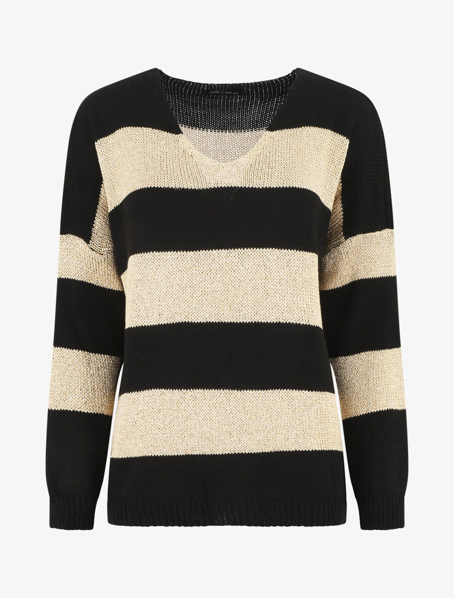 Pull oversize rayé et irisé - Noir - 4