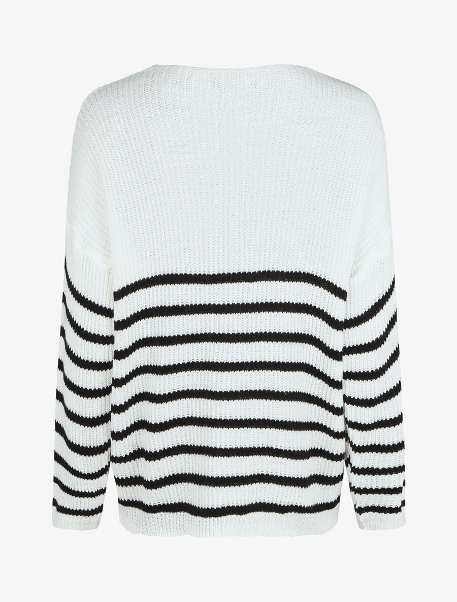 Pull marinière droit motif coeur - Noir - 2