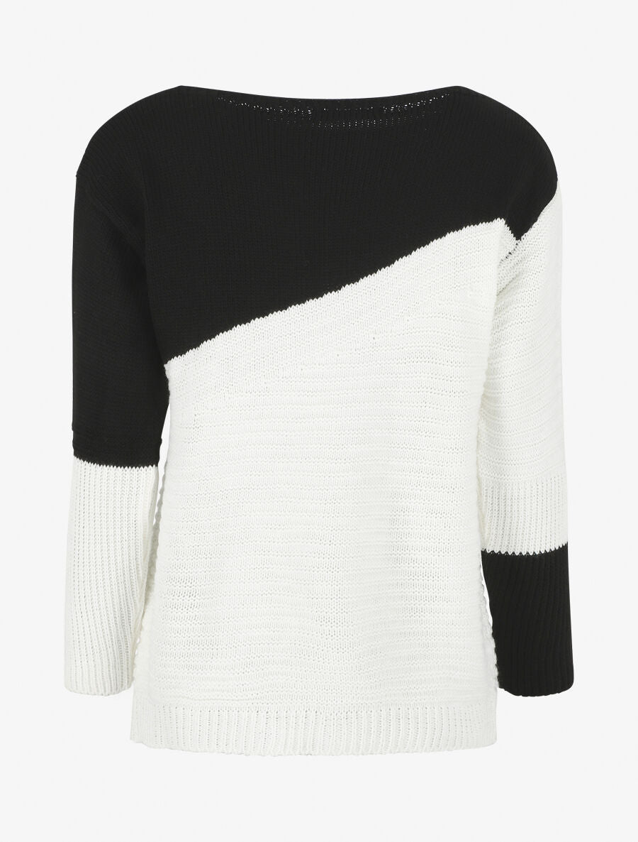 Pull droit texturé col bateau - Noir - 2
