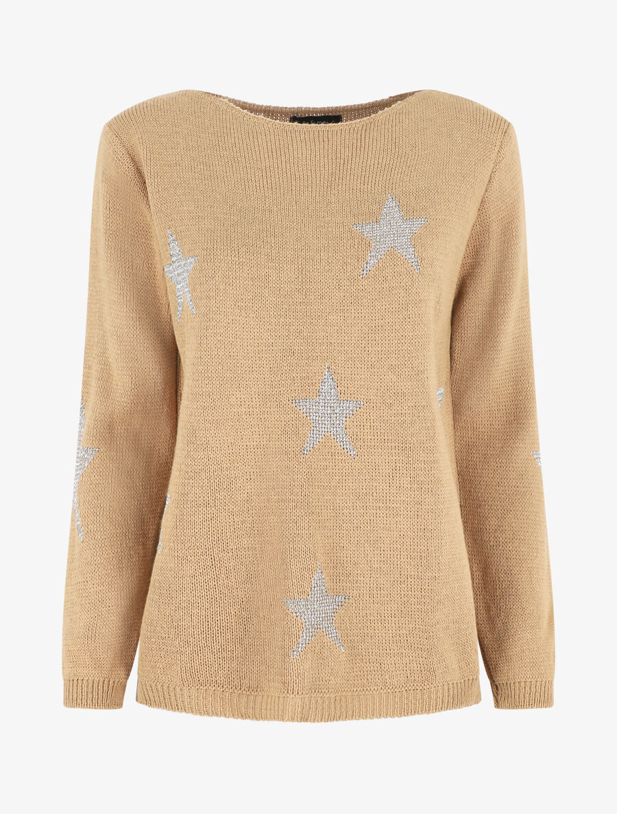 Pull droit motif étoiles - Camel - 1