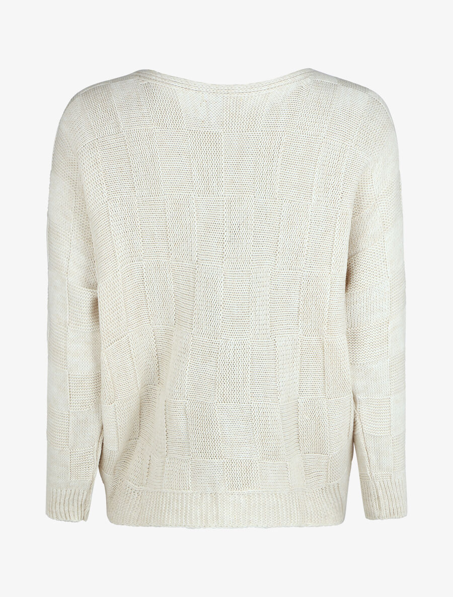 Pull droit col bateau en maille style damier - Beige - 2