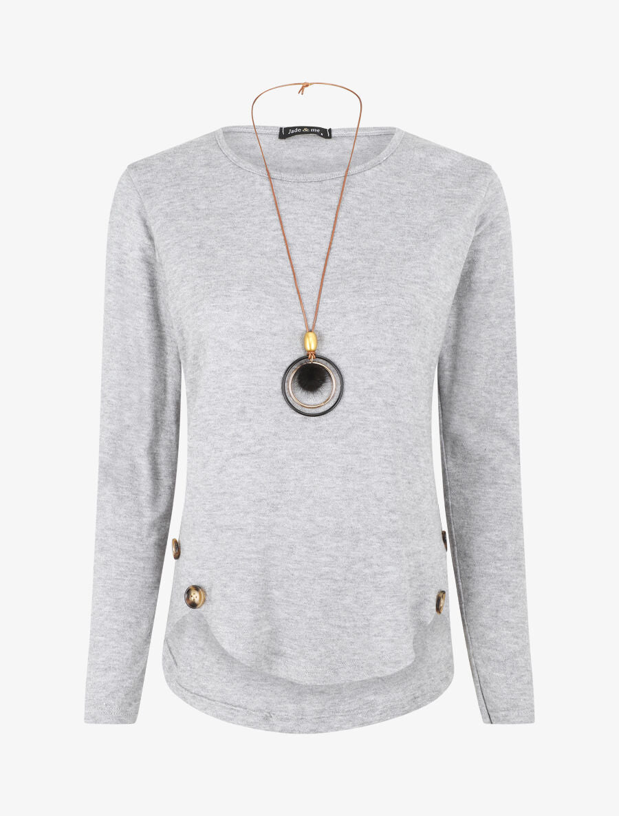 Pull fin uni à boutons décoratifs - Gris clair - 1