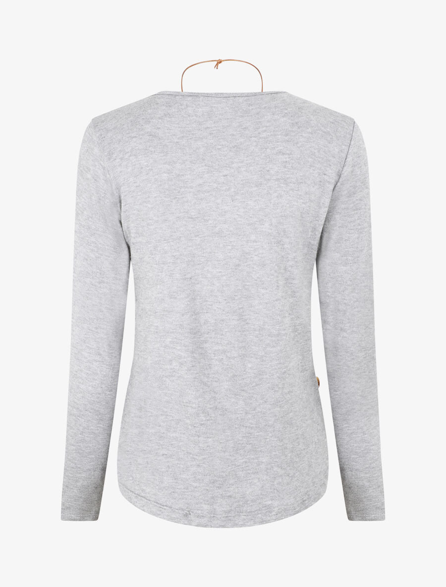 Pull fin uni à boutons décoratifs - Gris clair - 2