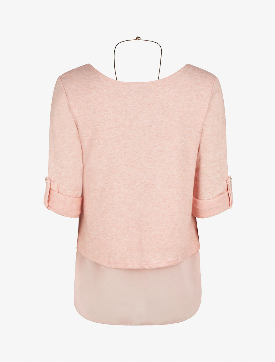 Pull droit uni doublure en voile - Rose - 2