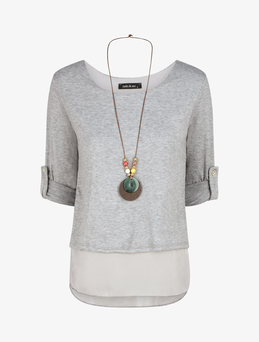 Pull droit uni doublure en voile - Gris - 1