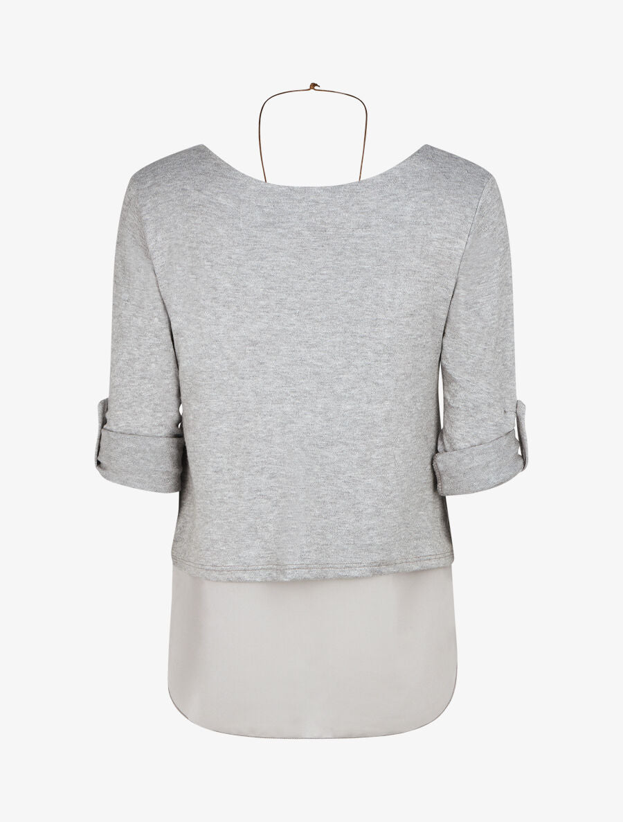 Pull droit uni doublure en voile - Gris - 2