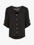 Top droit col V boutonné et dentelle - Noir - 1