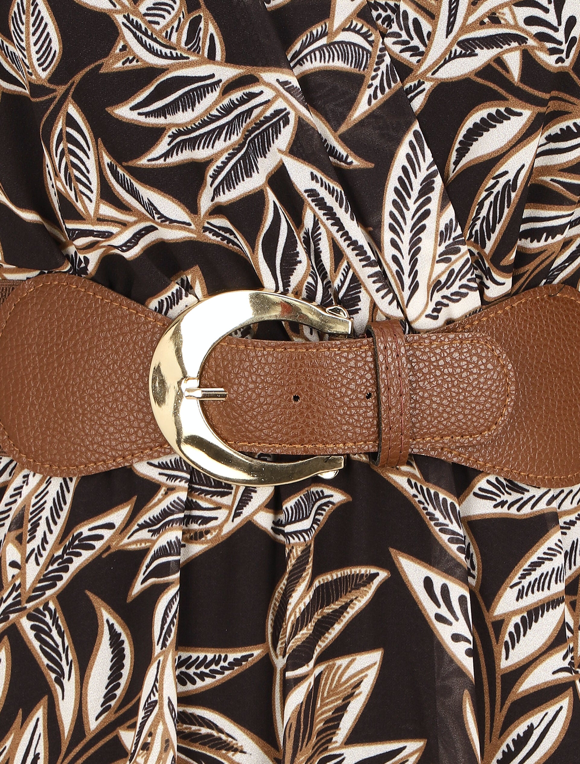 Robe mi-longue motif feuilles - Noir - 3