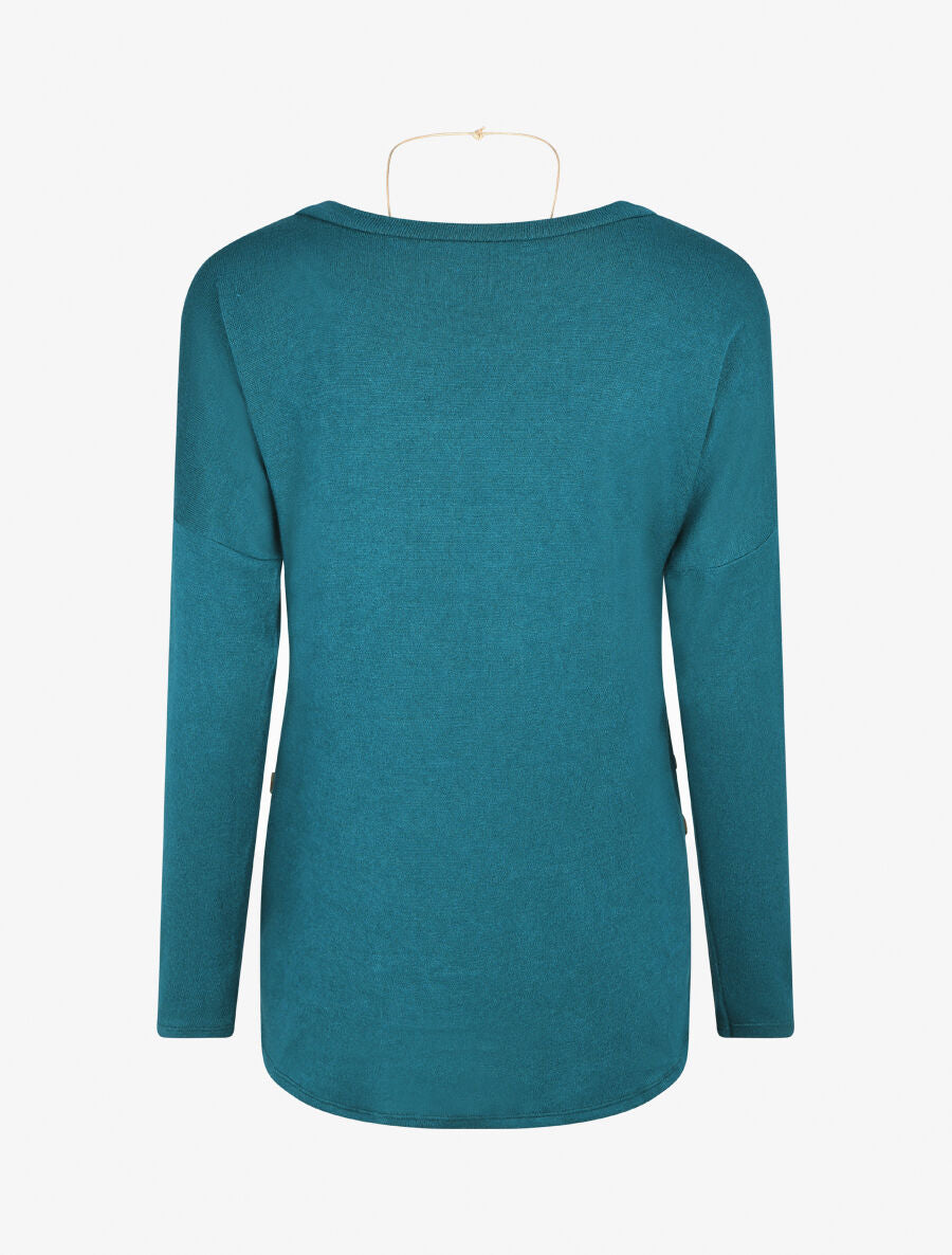 Pull fin uni à col rond - Bleu canard - 2