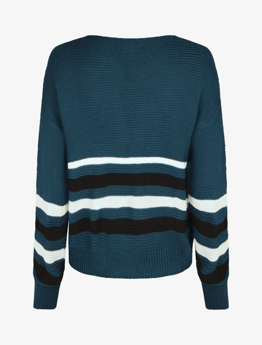 Pull droit rayé - Bleu canard - 2