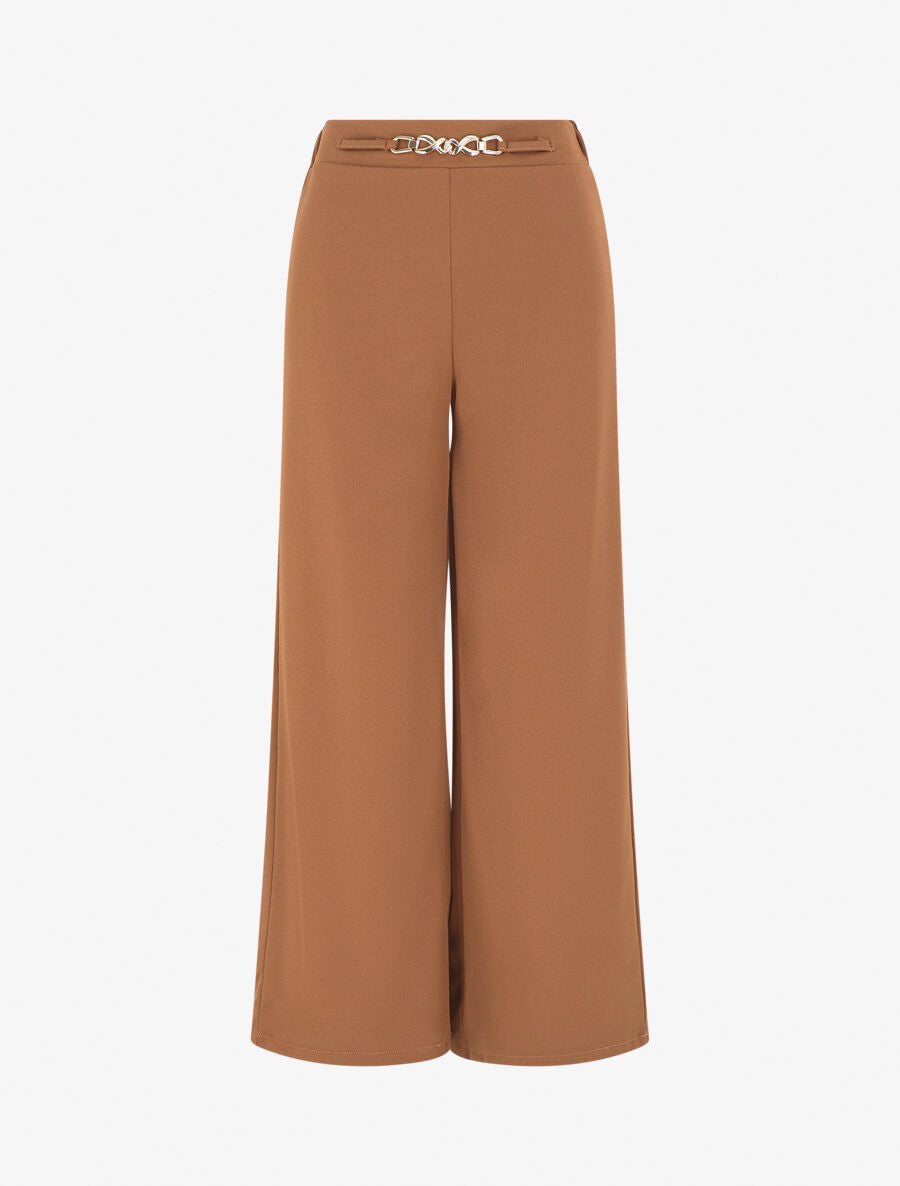 Pantalon ample taille haute élastiquée - Camel - 1