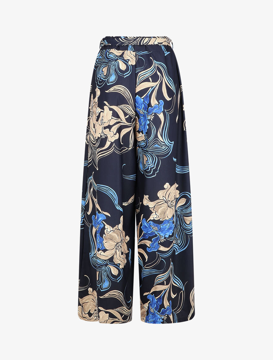 Pantalon ample taille haute imprimé floral - Marine - 2