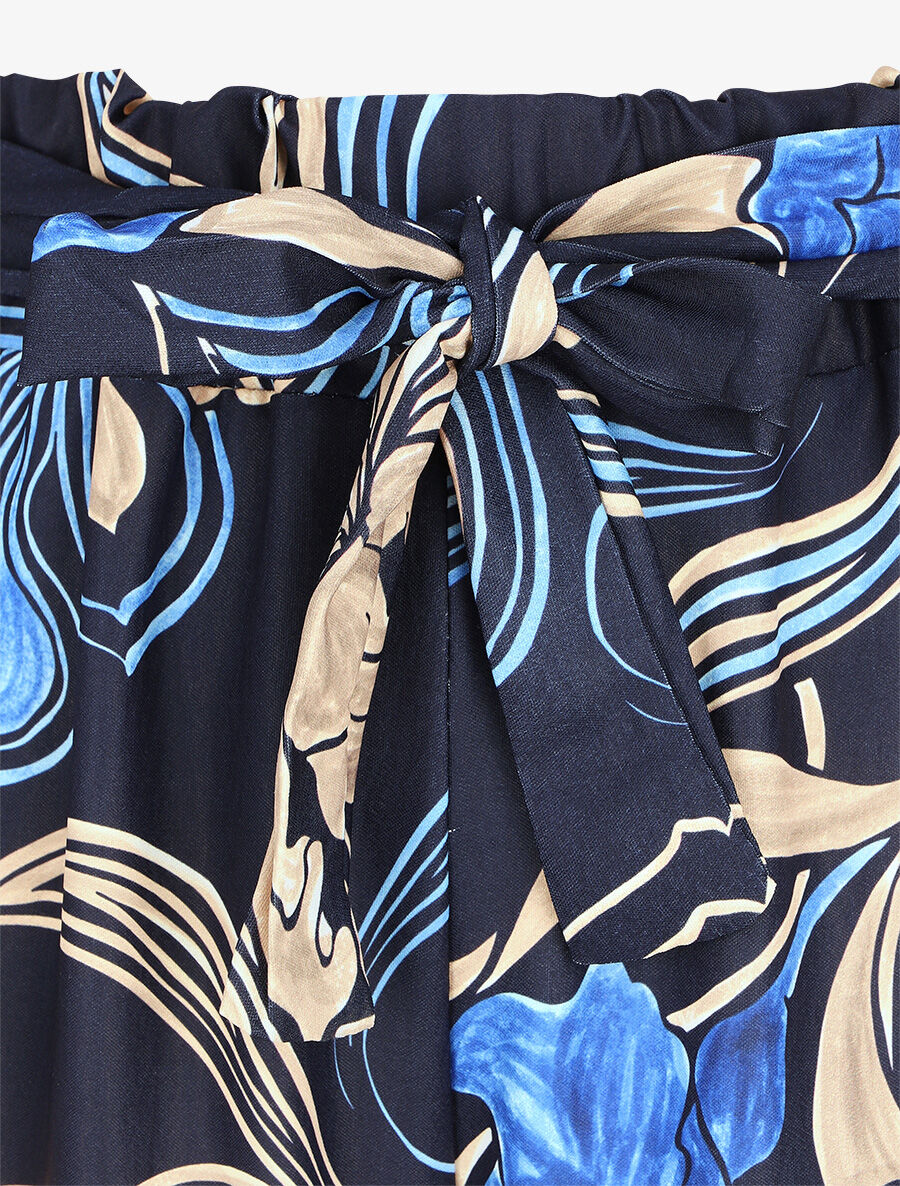 Pantalon ample taille haute imprimé floral - Marine - 3