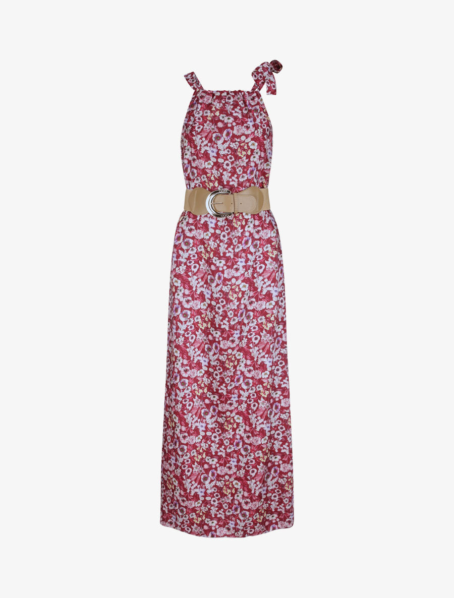 Robe longue à imprimé fleuri - Bordeaux - 1