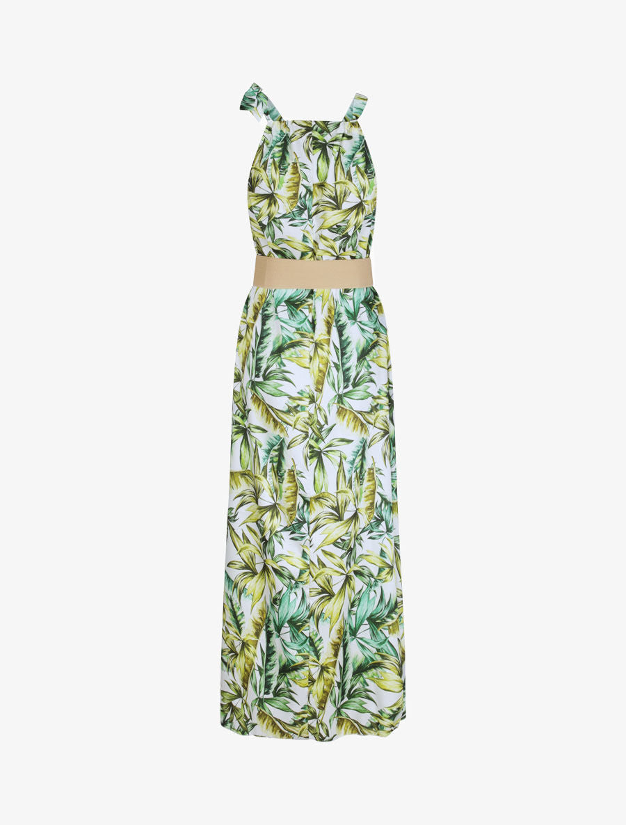 Robe longue à imprimé feuilles tropicales - Blanc - 2