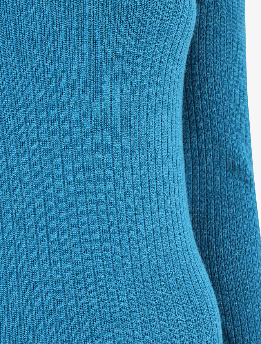 Robe pull moulante et côtelée - Bleu canard - 3