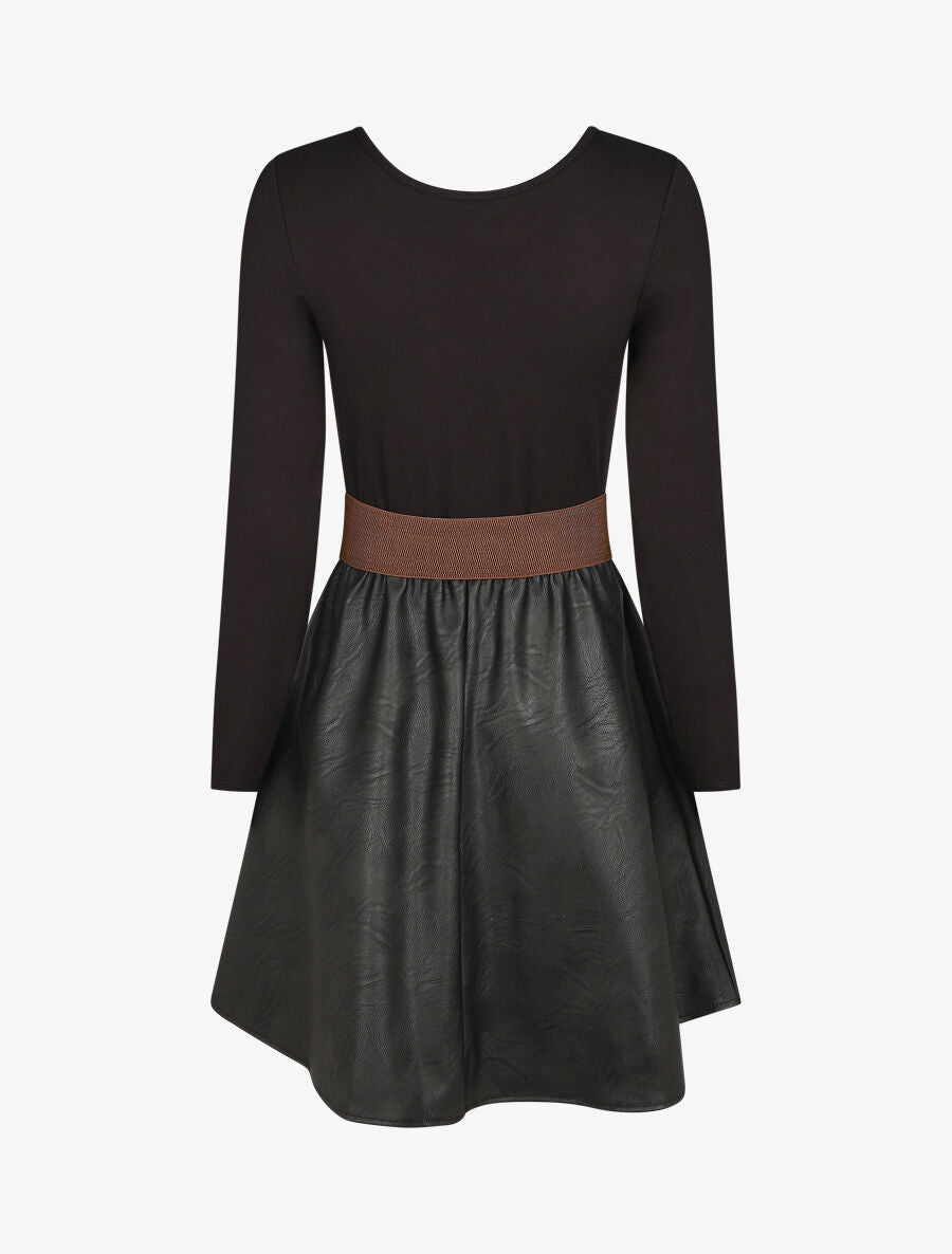 Robe bi-matière courte évasée simili - Noir - 2