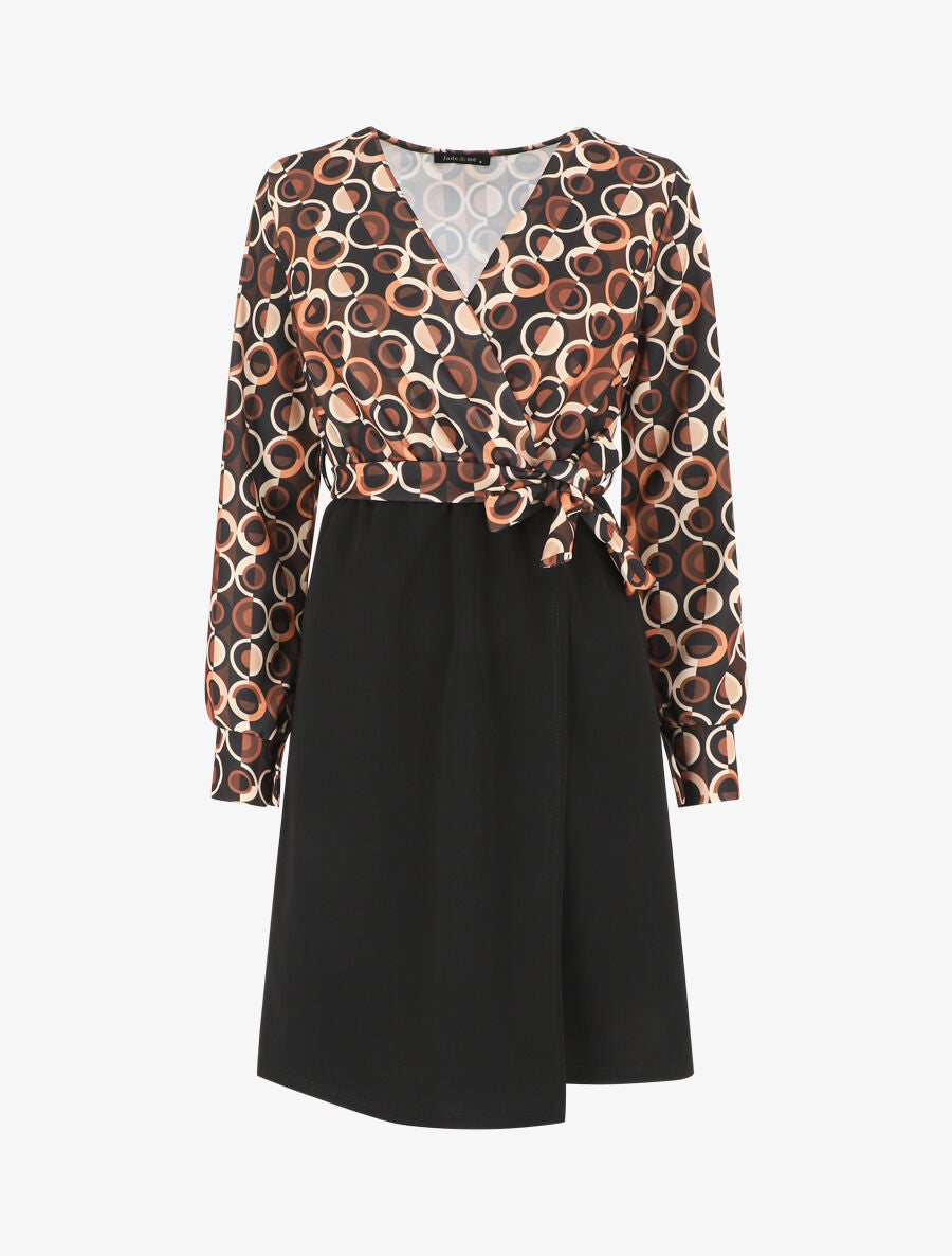 Robe bicolore imprimé retro - Noir - 1