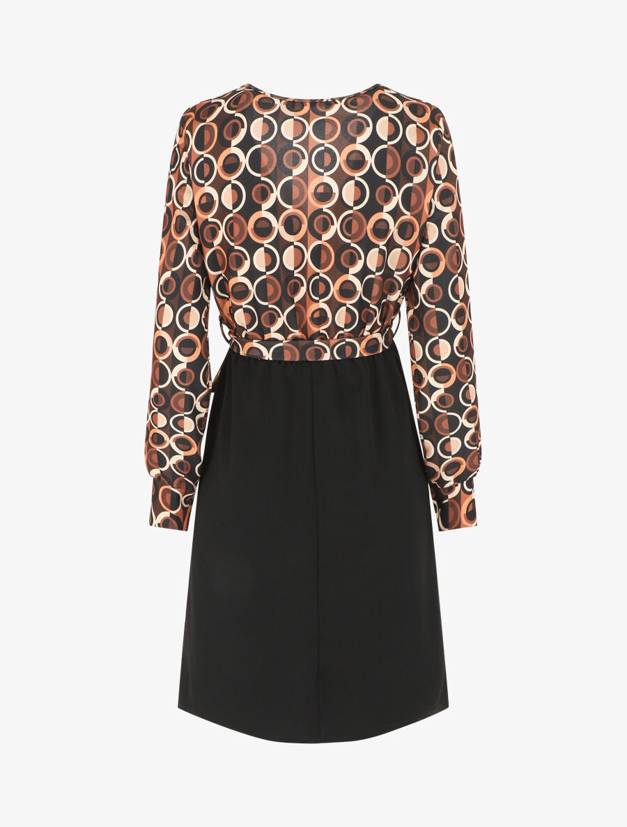 Robe bicolore imprimé retro - Noir - 2