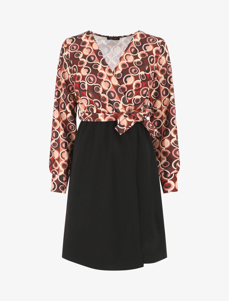 Robe bicolore imprimé retro - Bordeaux - 1