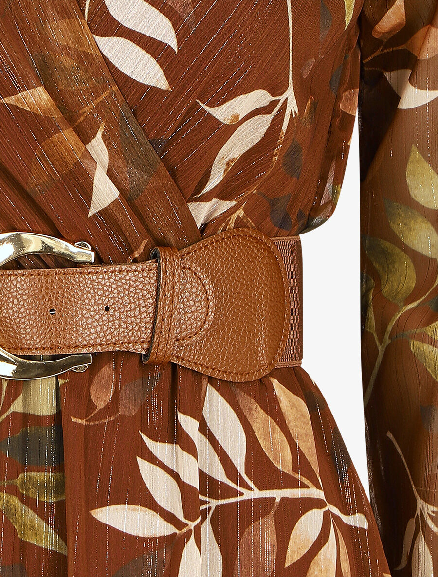 Robe élastiquée à imprimé graphique - Marron - 3