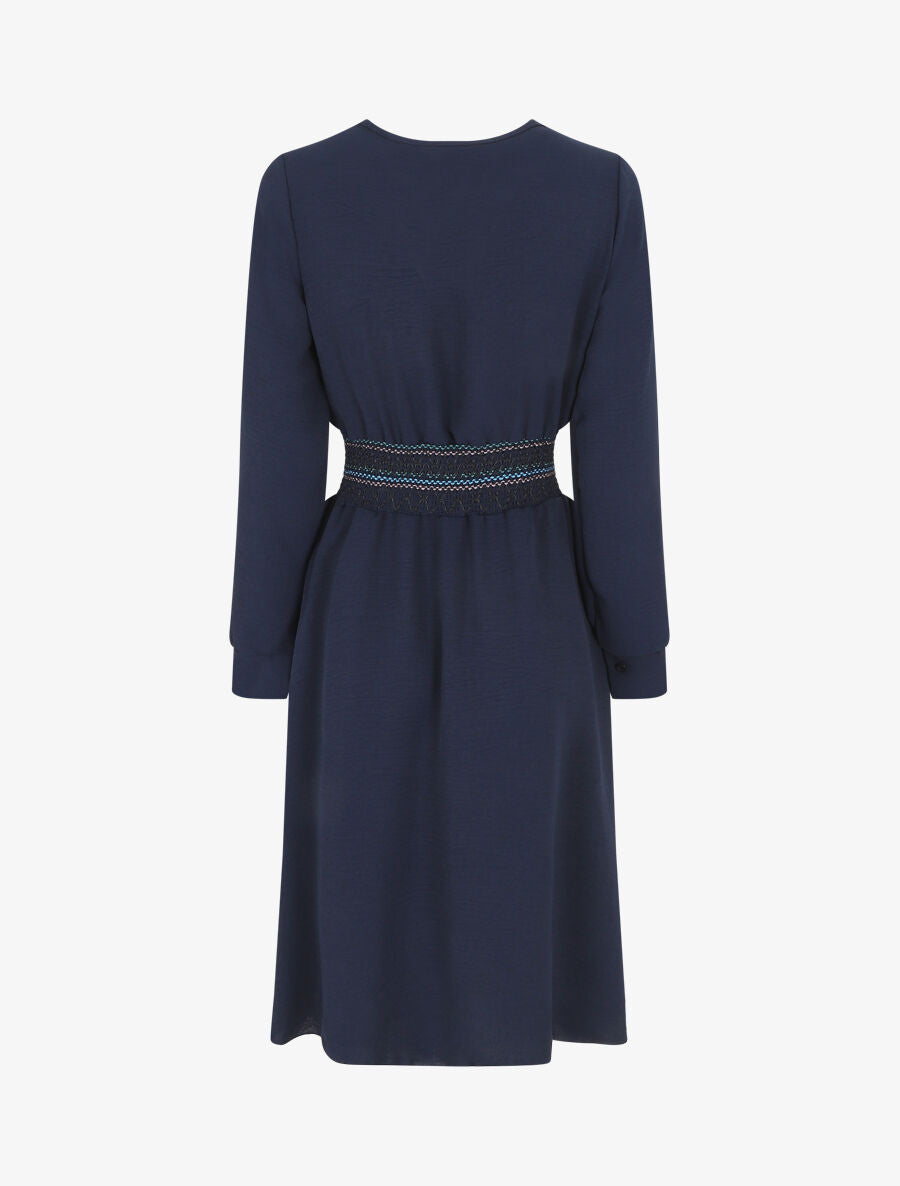 Robe unie à bande élastiquée - Marine - 2