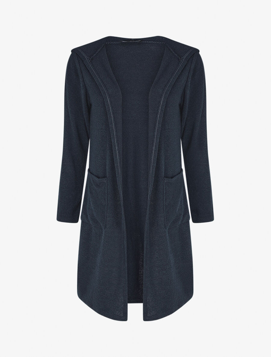 Gilet long en maille à capuche - Marine - 4
