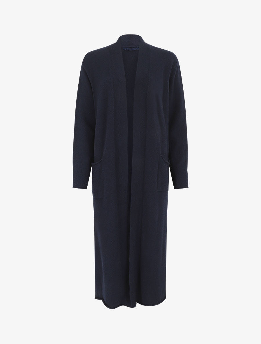 Gilet long uni à poches - Marine - 4